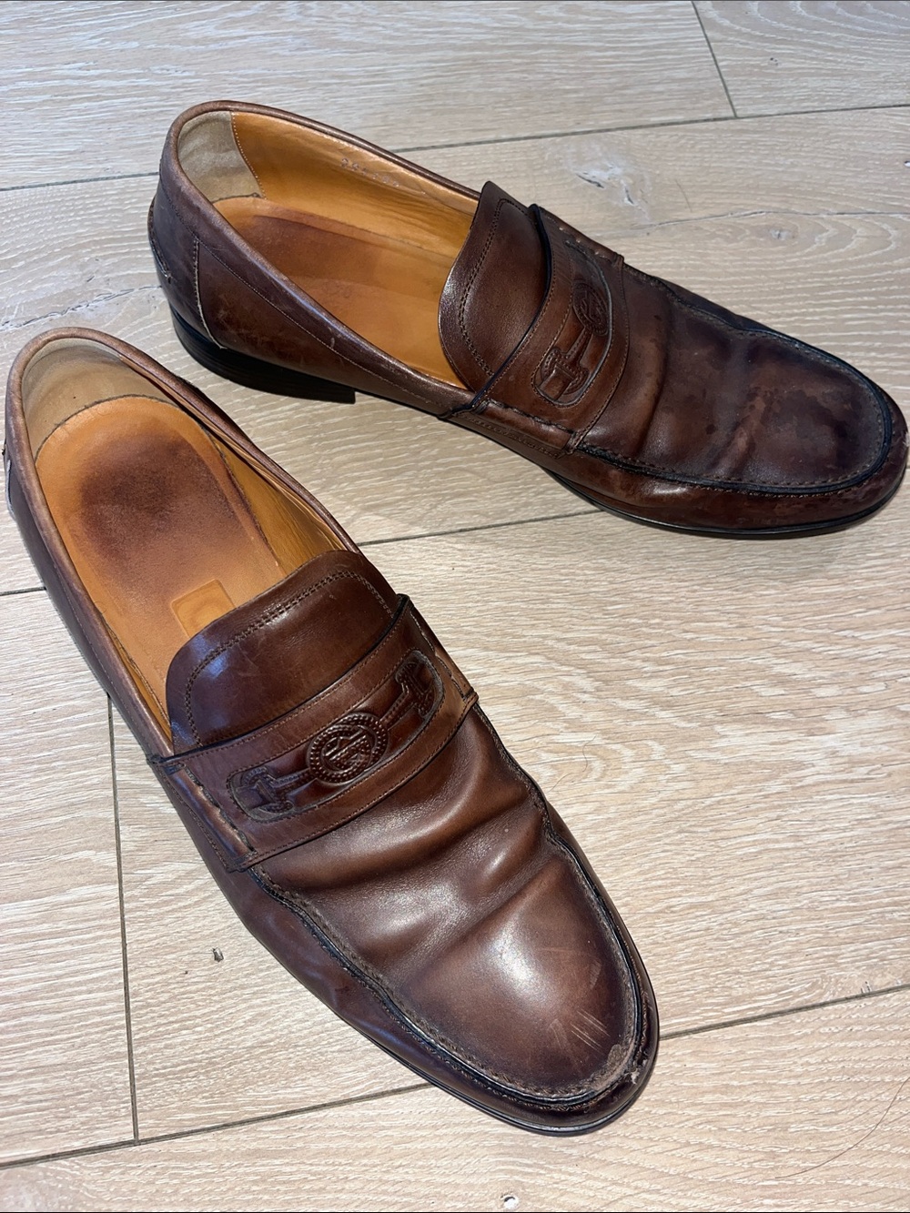 Gucci Brown Leather Horsebit Embossed Slip On Loafers Size 9 Men’s